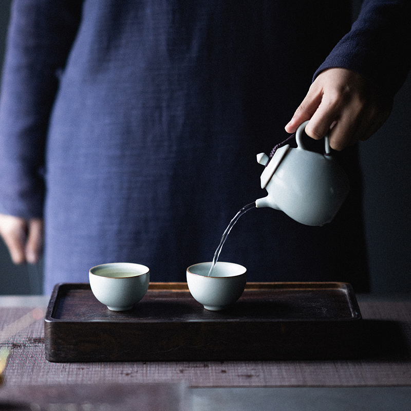 草木祠 天青汝窑茶壶 过滤泡茶单壶陶瓷功夫茶具套装家用喝茶汝瓷