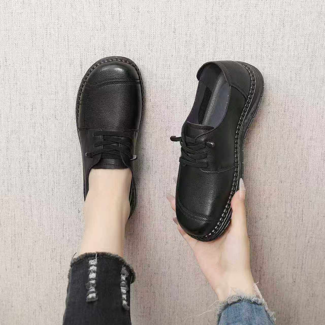 头层牛皮春秋软底防滑平底中老年妈妈鞋女不累脚皮鞋舒适深口单鞋,淘宝优惠券,粉丝福利购,淘宝优惠卷