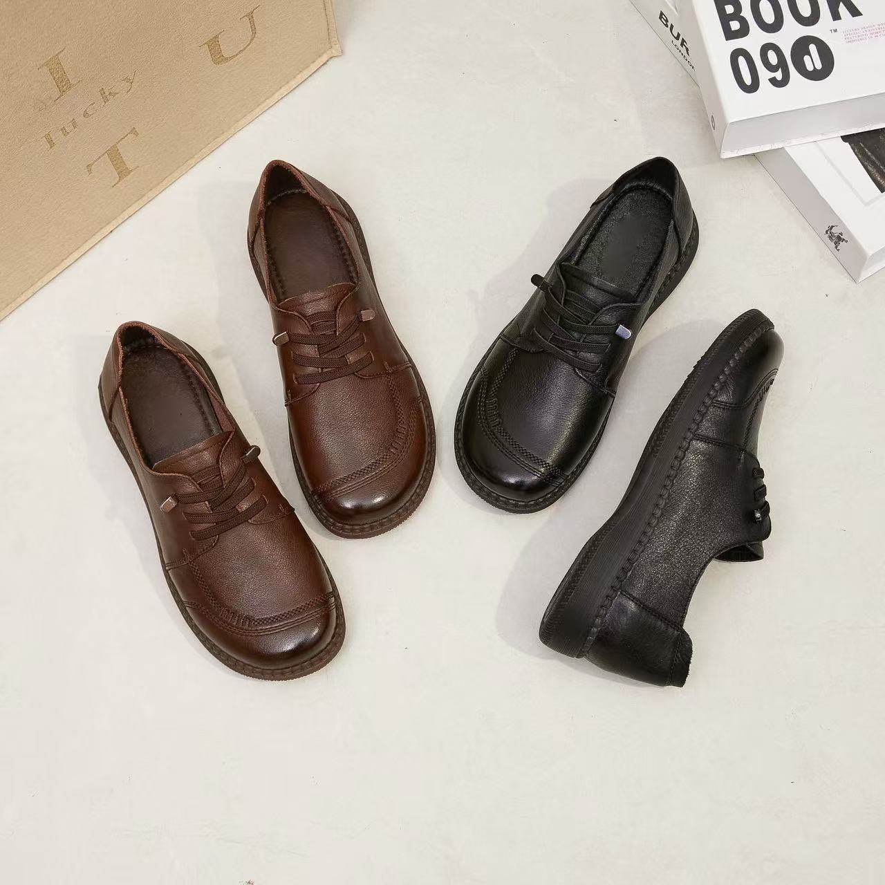 2026春季新款真牛皮百搭平底乐福鞋女一脚蹬鞋子休闲妈妈鞋小皮鞋,淘宝优惠券,粉丝福利购,淘宝优惠卷