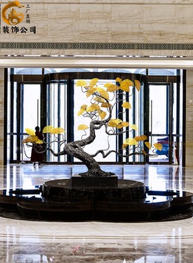 招财玄关迎客松金属新中式