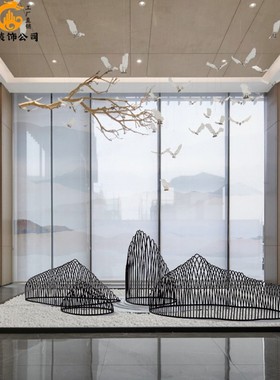 铁艺假山摆件别墅酒店售楼部户外园林金属工艺装饰品落地造景摆设