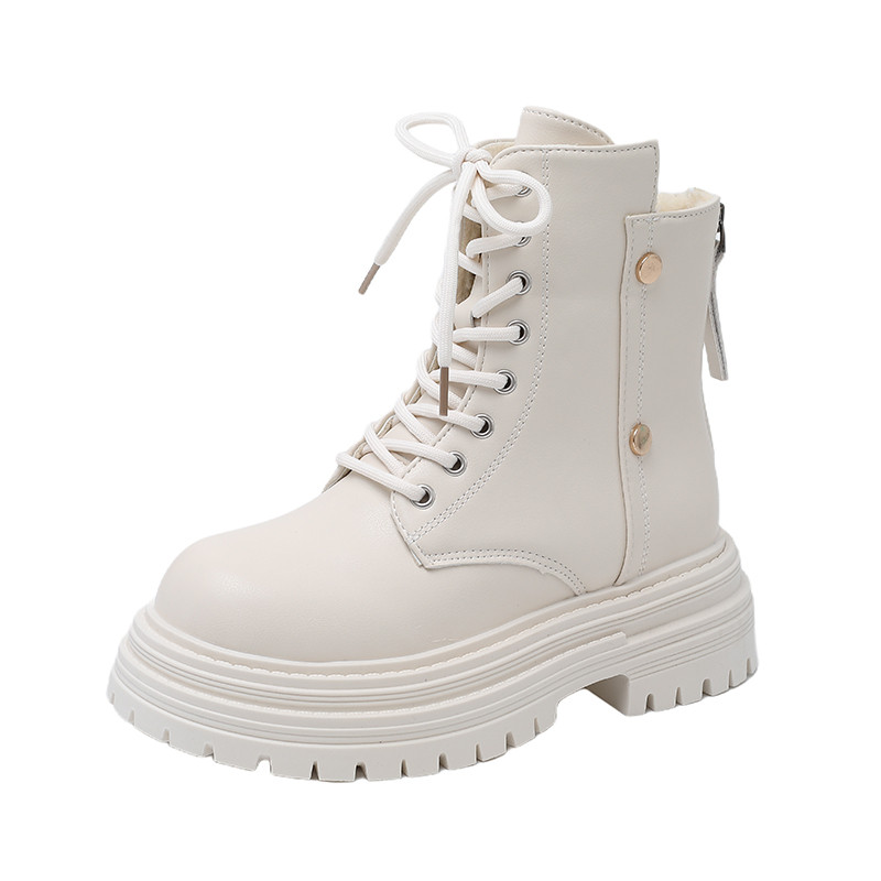 大码女靴41到43胖脚宽肥白色厚底马丁靴女英伦风增高短靴保暖棉靴,淘宝优惠券,粉丝福利购,淘宝优惠卷