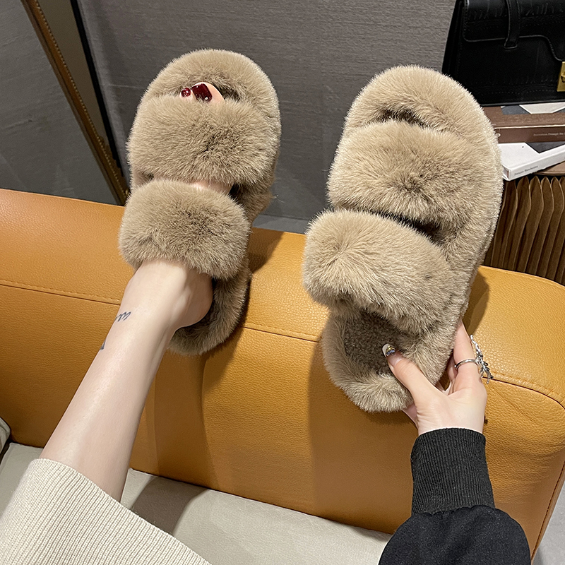 大码女鞋41一43仙女风毛毛拖鞋女外穿2025秋冬新款厚底防滑一字拖 - 图1