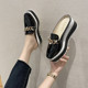 Korean style thick-soled toe-cap half slippers with chain, large size women's shoes