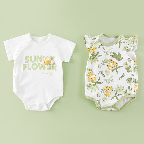 2件装新生婴儿衣服夏季薄款初生宝宝连体衣短袖包屁衣纯棉哈衣潮