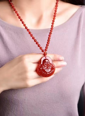 女款红玛瑙笑佛招财运