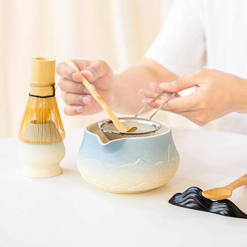 日式抹茶碗带嘴山水日式打抹茶宋代点茶工具陶瓷茶碗Matcha bowl - 图1
