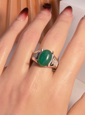 玉石蛋面戒指空托男士S925纯银