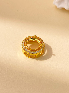 小围锆吊坠空托S925纯银镀18K金项链坠银托圆形4-20mm小众高级感