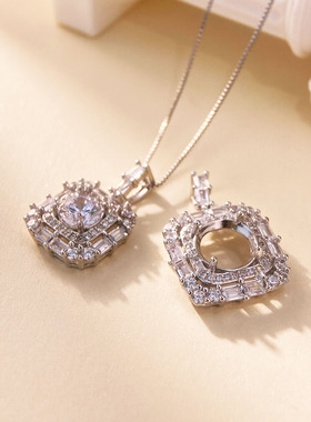 莫桑石空托吊坠S925纯银圆钻镶嵌