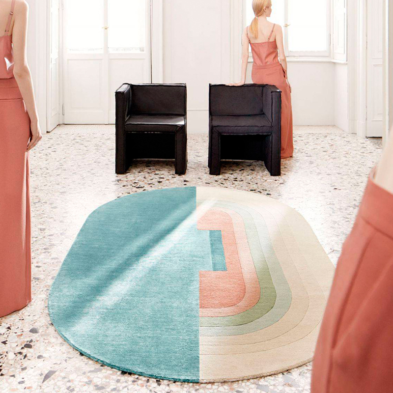 定制高级地毯卧室羊毛手工毯客厅茶几毯轻奢线条几何异形简约现代-图2