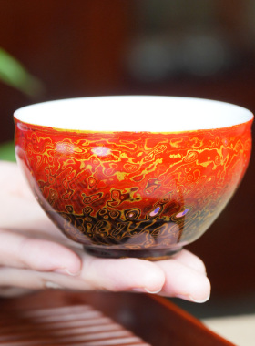 红黑渐变手工高端大漆主人杯漆器