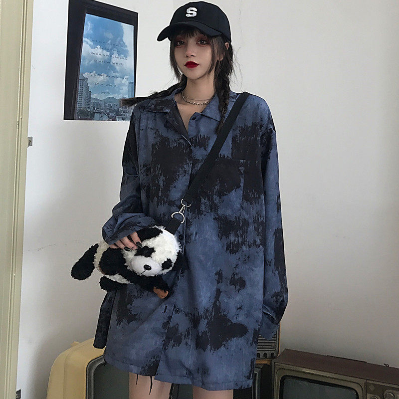 长袖心机扎染印花复古设计感衬衫 朵蜜雅衬衫