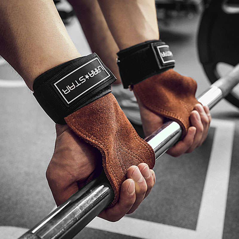 劳拉牛皮硬拉助力带健身护掌护腕手套女单杠引体向上防滑握力带男 - 图1