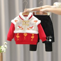 Embroidery flower Tang dress male and female Winter Heqing Rabbit Year of the Year to be served Children Chinese style wind Han Chinese New Year plus suede suit