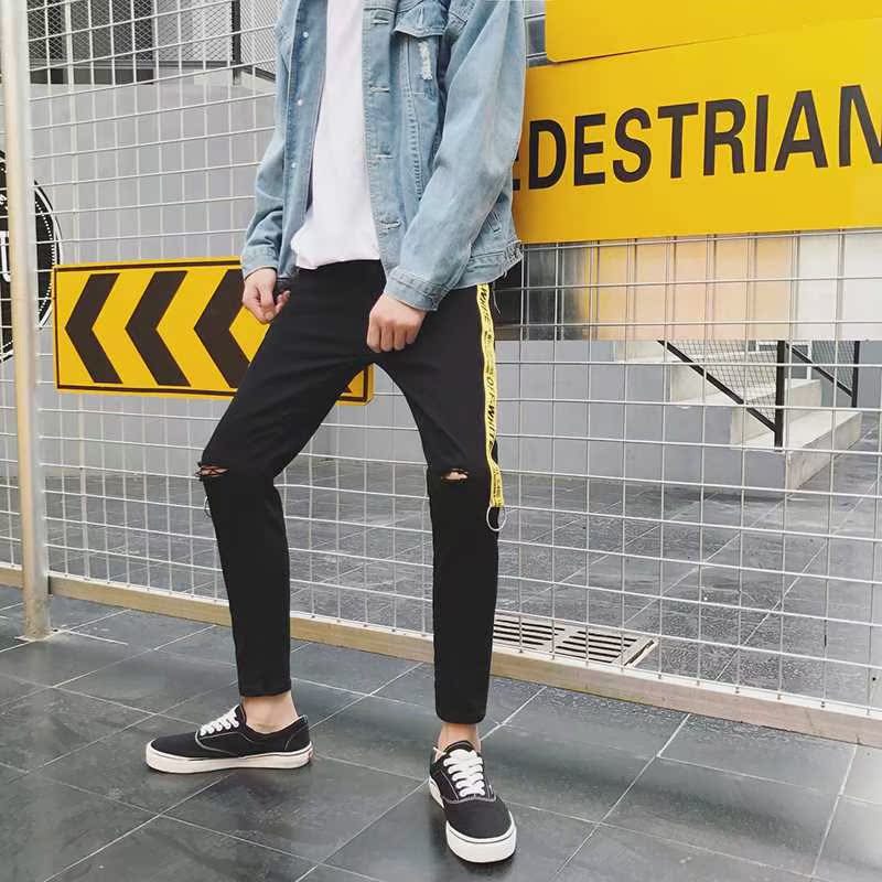 分小脚裤青少年夏季流行 9 裤子男破洞牛仔裤子男士九分裤男装修身 分小脚裤青少年夏季流行 9 裤子男破洞牛仔裤子男士九分裤男装修身