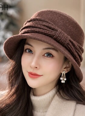 布塔英伦风渔夫帽羊毛羊绒盆帽女秋冬保暖百搭时尚优雅宽檐帽子