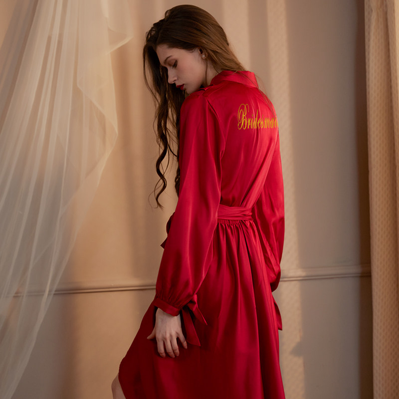 新娘高级感冰丝结婚睡袍薄婚礼晨袍 熙趣睡袍/浴袍