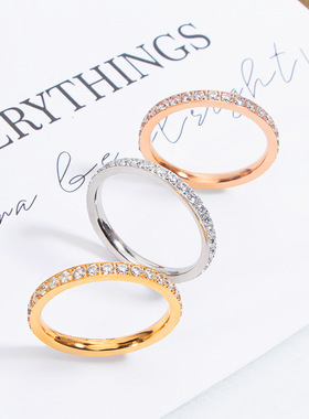 欧美跨境爆款CNC镶钻周圈满钻戒指钛钢镶嵌锆石情侣满天星戒指女