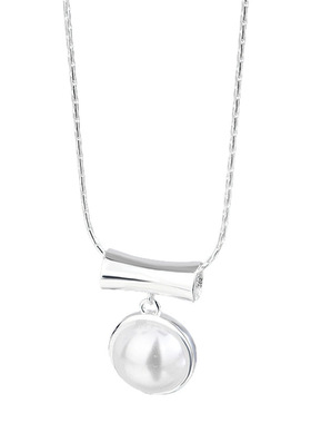 s925纯银高亮银半圆珍珠项链女公主淑女小蛮腰蛇骨链气质百搭