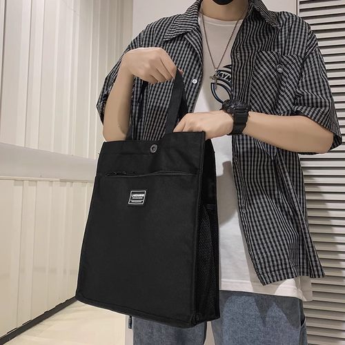 男士补习手提袋布包初中生补课拎书袋手提包休闲简约大容量文件包 - 图0