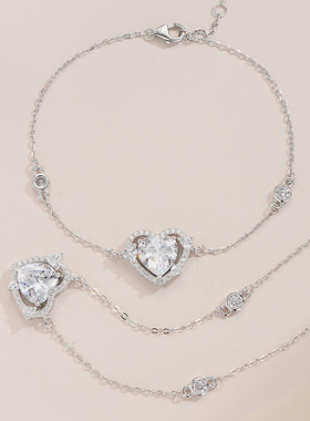 925银妲己女仆咖啡款守护之心项链女轻奢ins首饰套装爱心形锁骨链