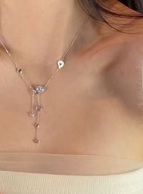 「心动加倍」独特爱心锆石流苏项链气质高级设计感小众锁骨链新款