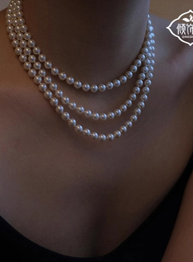 施家复古长款仿珍珠项链