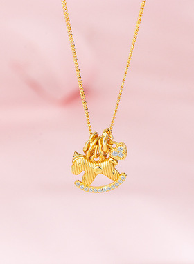 s925纯银车花条纹小木马项链女镶钻圆环挂件小众设计感热销