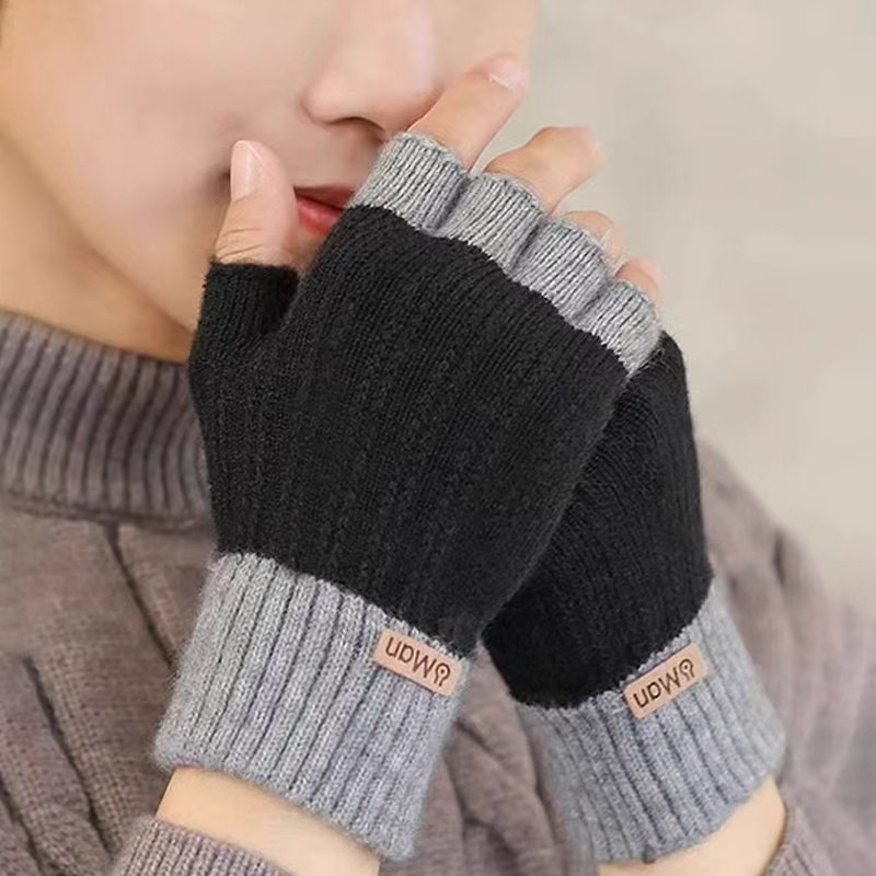 半指手套男士冬天保暖加绒加厚针织毛线露指学生写字秋冬季男触屏,淘宝优惠券,粉丝福利购,淘宝优惠卷