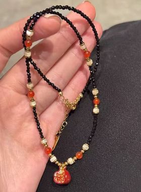 中式流金韵彩小众石榴国风原创项链复古高级气质设计串珠毛衣链