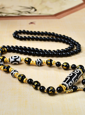 黑曜石手工编织吊坠挂绳可挂唐卡男女民族风复古百搭调节项链绳