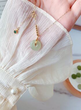 巴度和田玉珠项链女平安扣吊坠锁骨链玉石小众设计感ins冷淡风礼