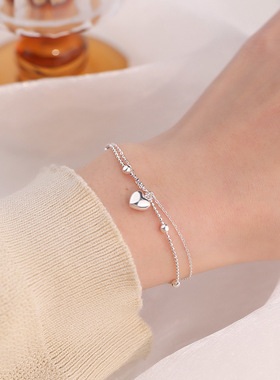 S925纯银爱心双层手链甜美气质简约百搭可爱清新韩系手饰