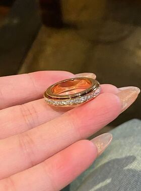 可转动戒指!满天星戒指女轻奢高级感情侣对戒素圈钛钢戒指食指环