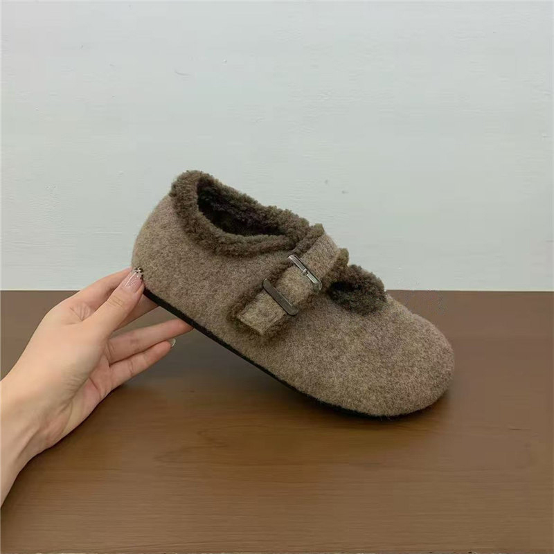 厚底内增高毛呢加绒勃肯鞋女2025秋冬新款保暖棉鞋玛丽珍鞋毛毛鞋 - 图3