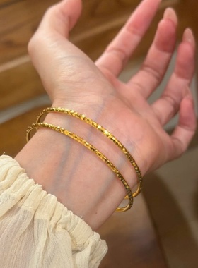 满天星碎冰冰窄版手镯实心闭口铜镀沙金高级时尚简约叠戴女款饰品
