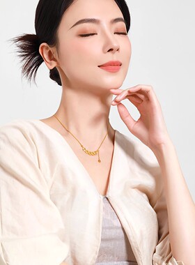 越南沙金五帝钱项链女钱多多碎碎冰黄金色仿真钱币锁骨链套链礼物