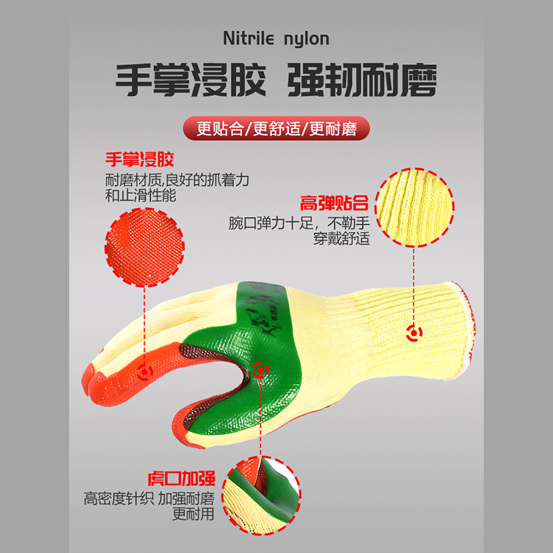 手套劳保防滑耐磨橡胶工作防刺工地透气胶皮建筑专用劳工耐用浸胶-图1