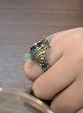 「燕舞欣春」复古仿翡翠飞鸟戒指女新中式古风小众开口可调节指环