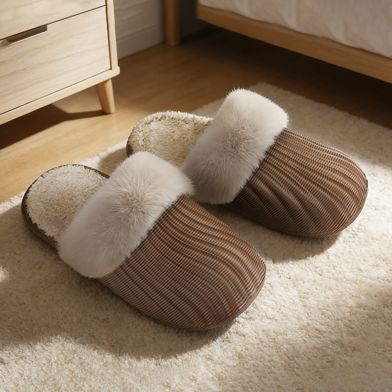 厚底居家棉拖鞋男可拆洗内胆毛绒加绒加厚可机洗防水棉拖鞋女防滑