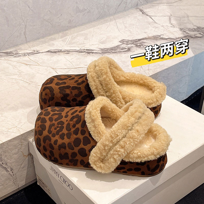 白色包头厚底毛毛拖鞋女外穿2025新款秋冬加绒保暖一脚蹬勃肯棉鞋 - 图3