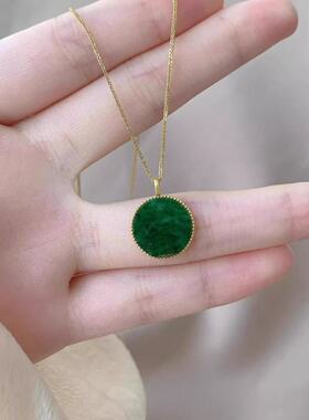 绿色无事牌项链女新中式复古精致圆牌吊坠显白气质高颜值锁骨链