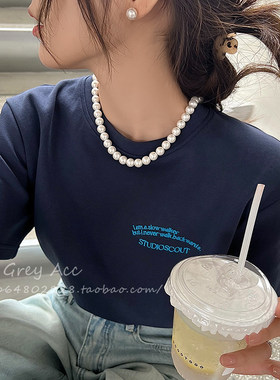 配旗袍珍珠项链高档双层小众女复古配饰品法式毛衣链锁骨链白色