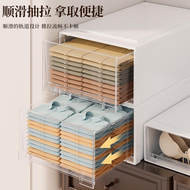 收纳箱抽屉式收纳盒家用衣柜衣物裤子内衣整理箱透明塑料储物柜子