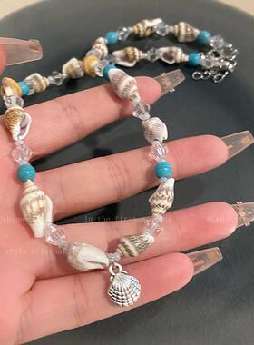 贝壳串珠锁骨链女夏季时尚