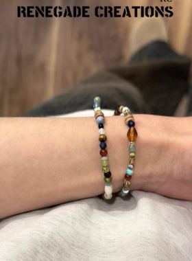 Renegade像素群岛捷克珠手链多彩天然矿石多巴胺男女同款情侣手串