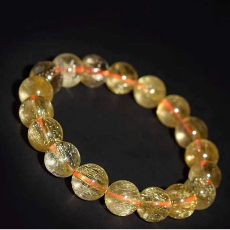 天然金发晶散珠收藏级发晶圆珠钛晶圆珠手链diy招财多宝手串配珠 - 图1