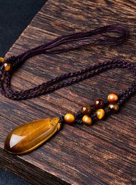 天然虎眼石水滴形吊坠木变石挂饰