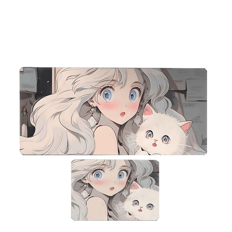 高颜值美少女电竞鼠标垫男女生大号防滑锁边护腕唯美办公电脑桌垫